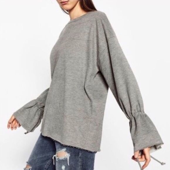 ZARA Tie Bell Sleeve French Terry LS Top - Picture 1 of 8
